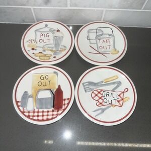 Set A Four Vantage MWW Market 4.5" Mini Ceramic Plates "Dinner Choices" Vtg